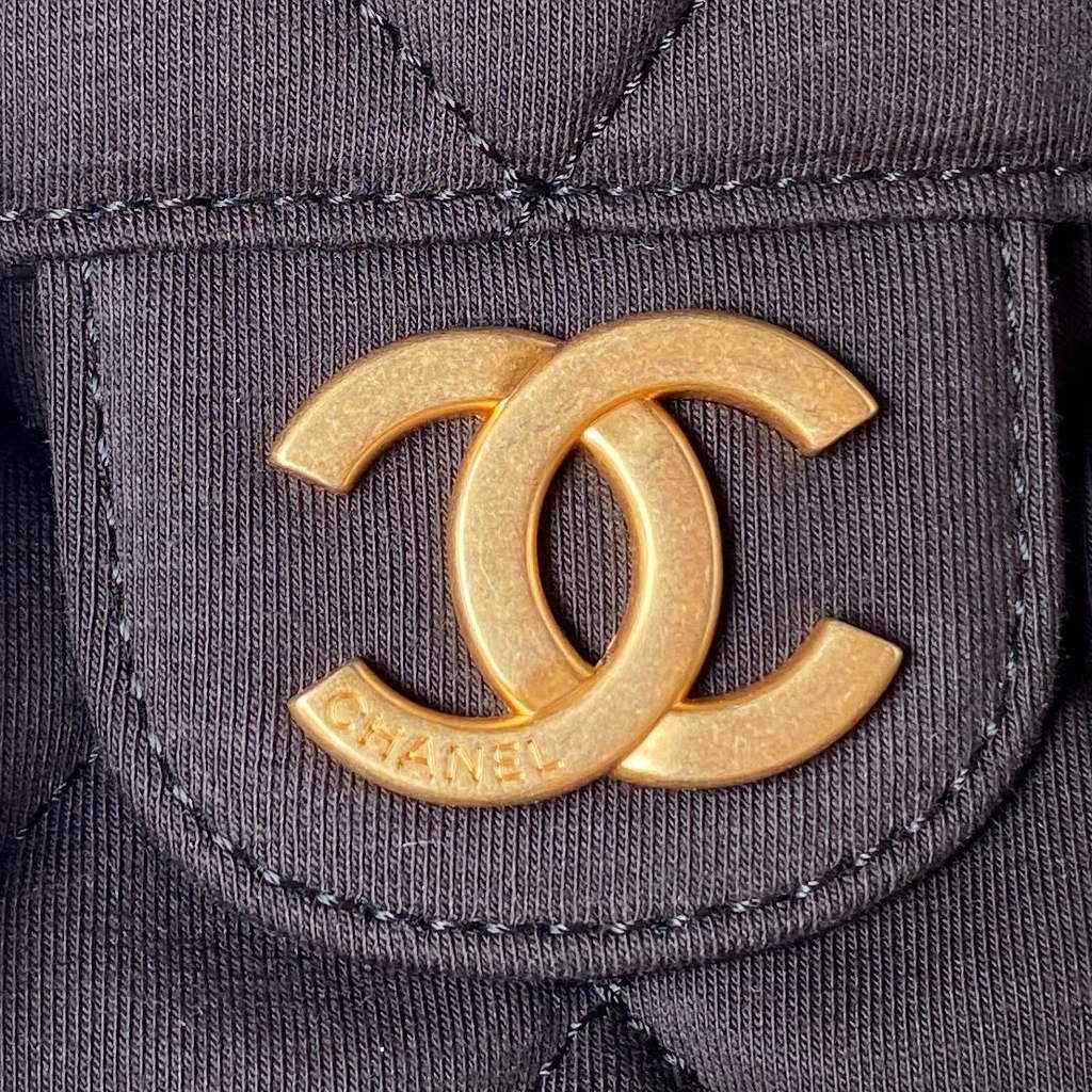 Chanel AS3693 Large Hobo Bag Wool Jersey Black gold