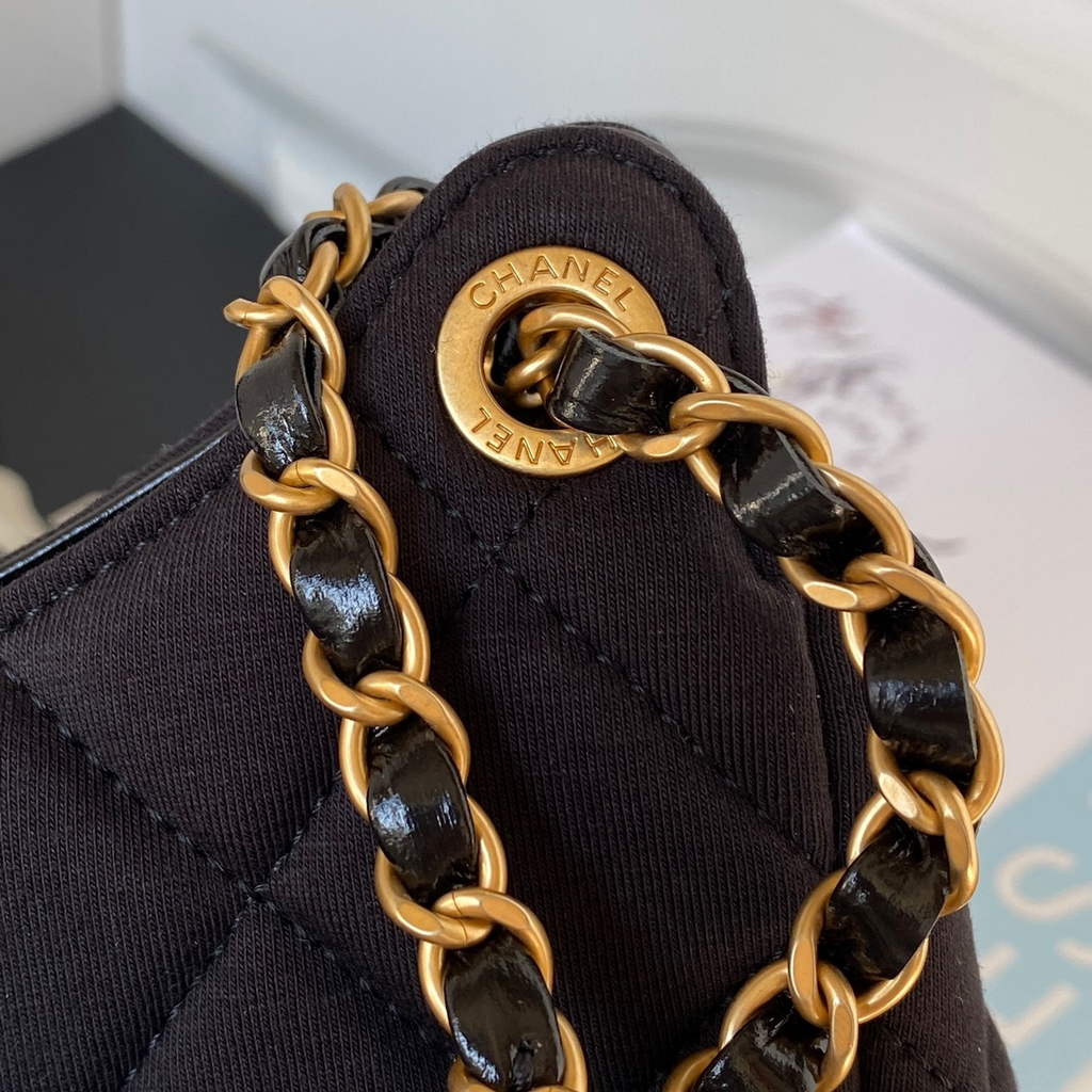 Chanel AS3693 Large Hobo Bag Wool Jersey Black gold