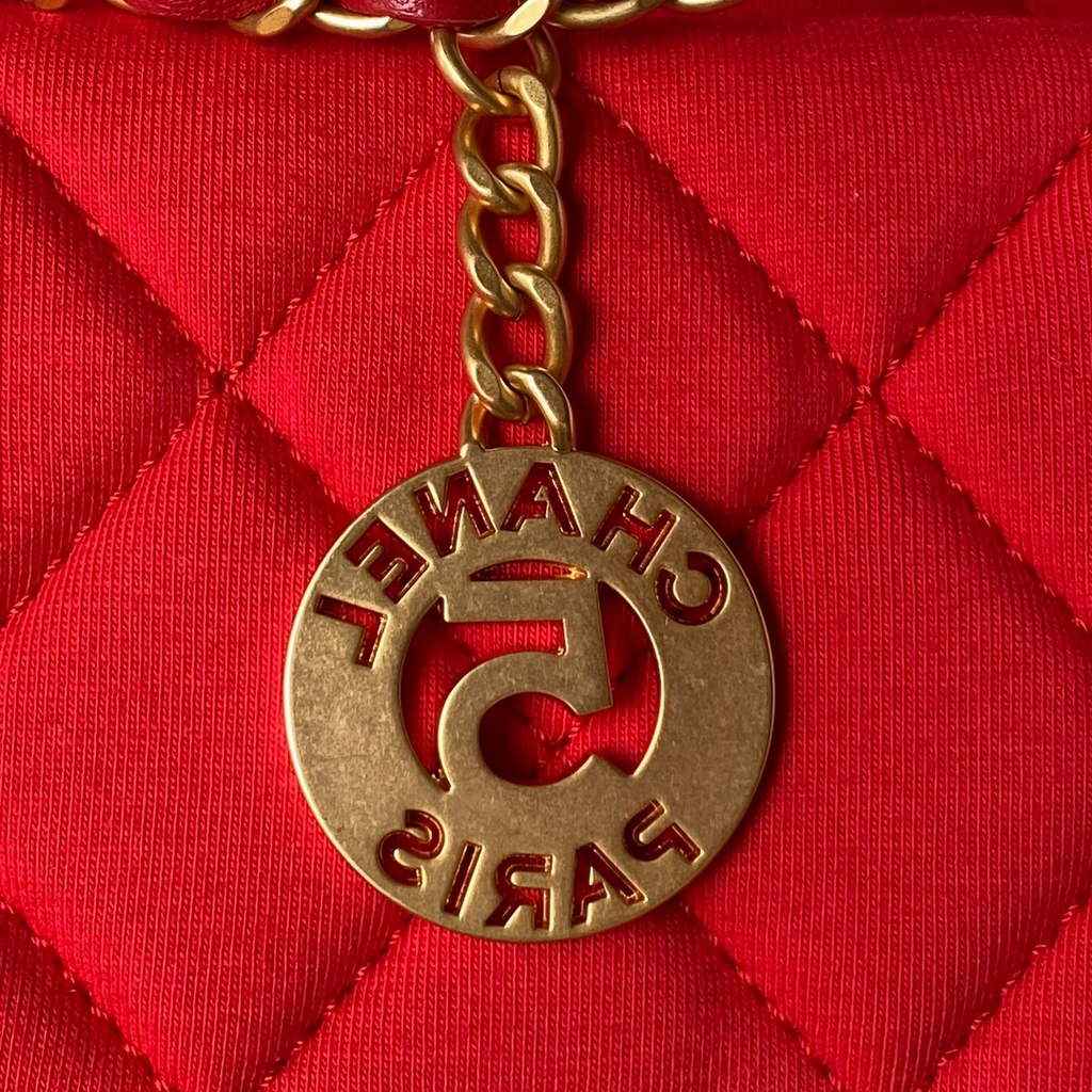Chanel AS3693 Large Hobo Bag Wool Jersey Red gold