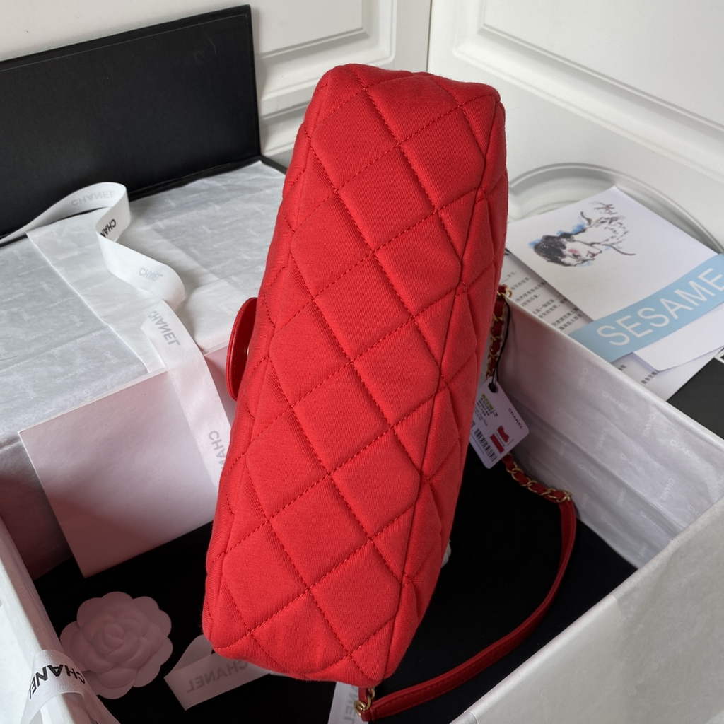 Chanel AS3693 Large Hobo Bag Wool Jersey Red gold