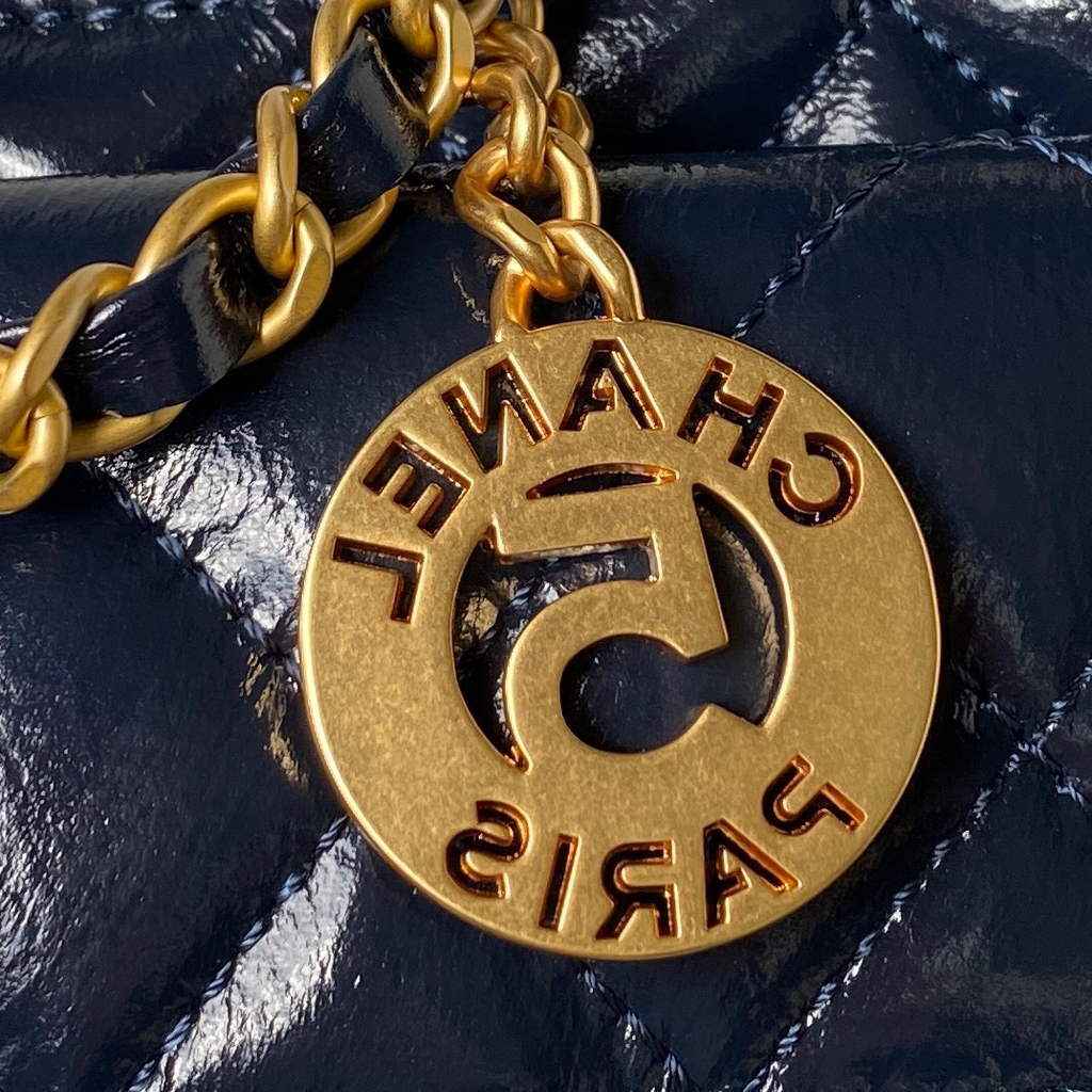 Chanel AS3710 Small Hobo Bag Shiny crumpled calfskin Navy Blue gold