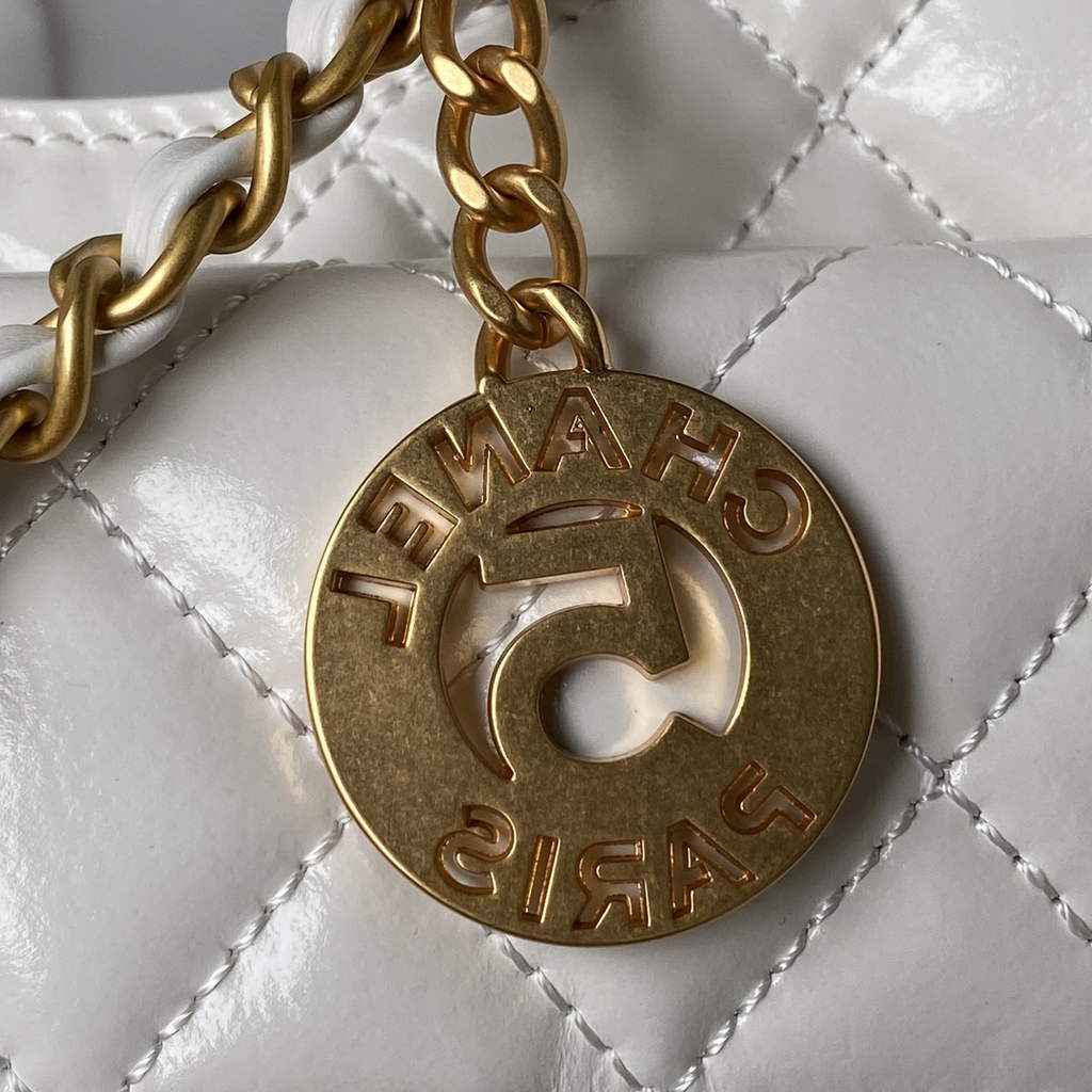 Chanel AS3710 Small Hobo Bag Shiny crumpled calfskin White gold