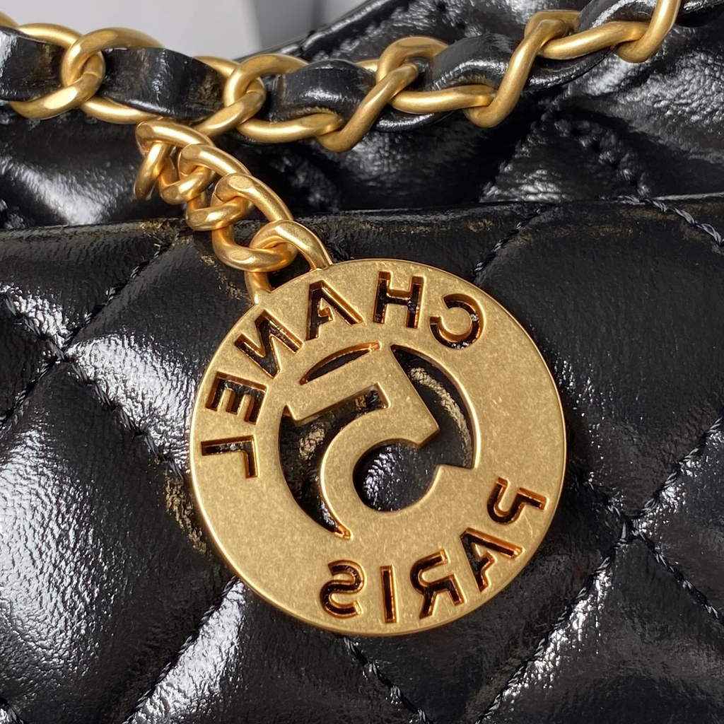 Chanel AS3710 Small Hobo Bag Shiny crumpled calfskin Black gold