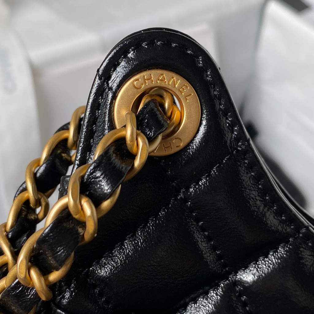 Chanel AS3710 Small Hobo Bag Shiny crumpled calfskin Black gold