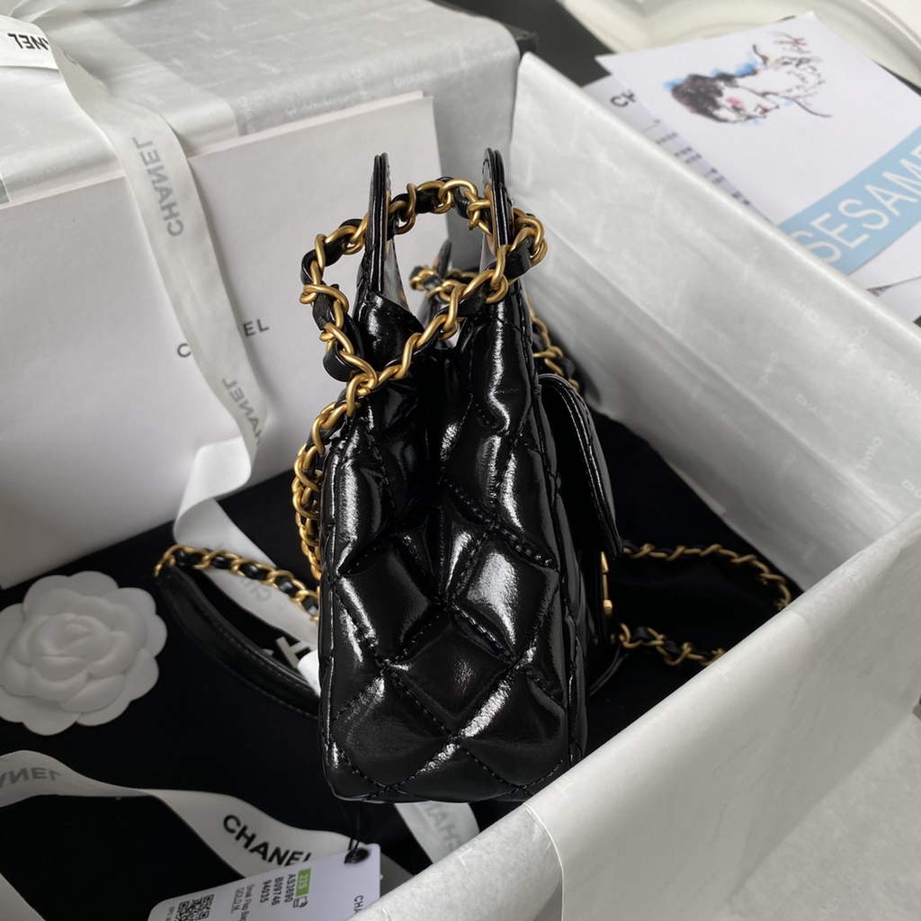 Chanel AS3710 Small Hobo Bag Shiny crumpled calfskin Black gold