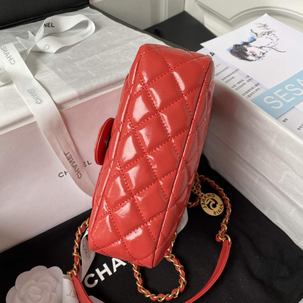 Chanel AS3710 Small Hobo Bag Shiny crumpled calfskin Red gold