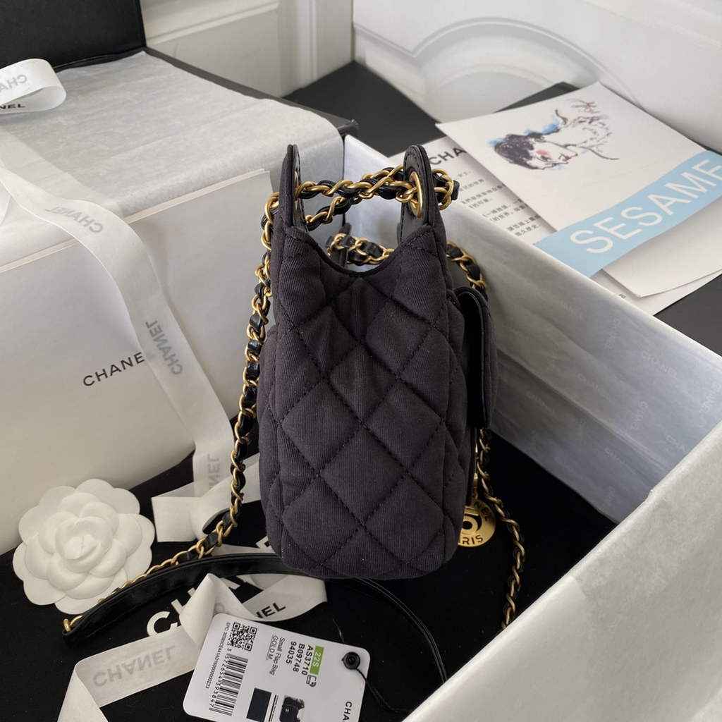 Chanel AS3710 Small Hobo Bag Wool Jersey Black gold
