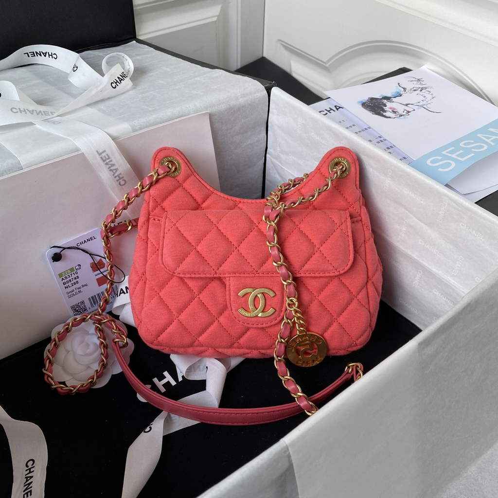 Chanel AS3710 Small Hobo Bag Wool Jersey Pink gold