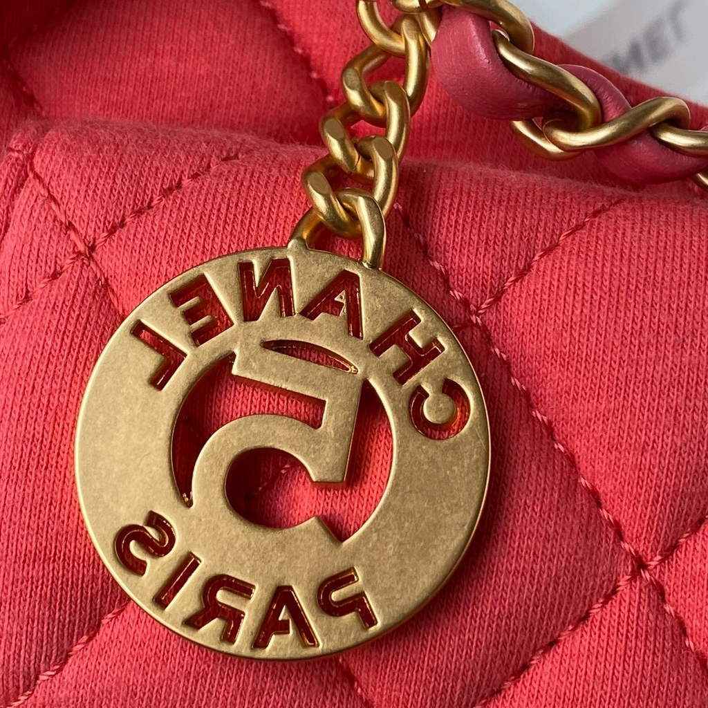 Chanel AS3710 Small Hobo Bag Wool Jersey Pink gold