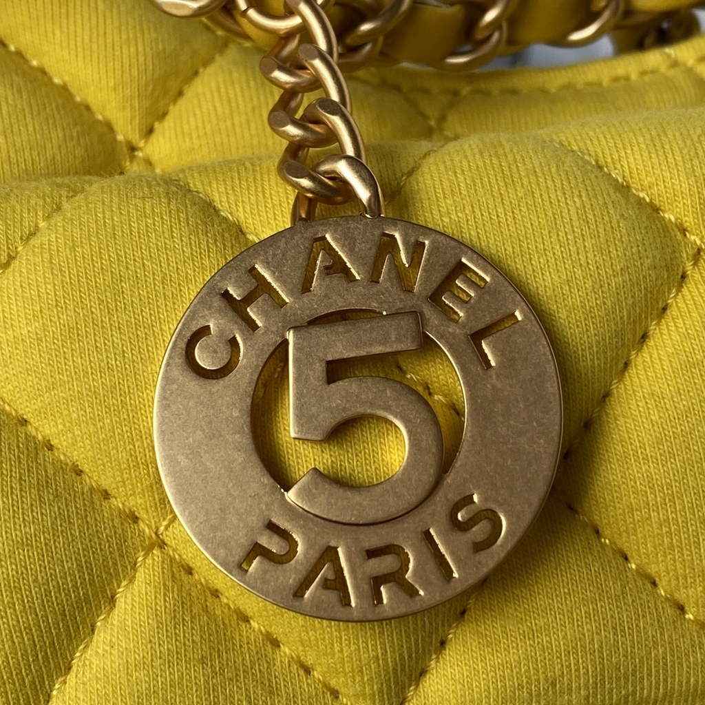 Chanel AS3710 Small Hobo Bag Wool Jersey Yellow gold