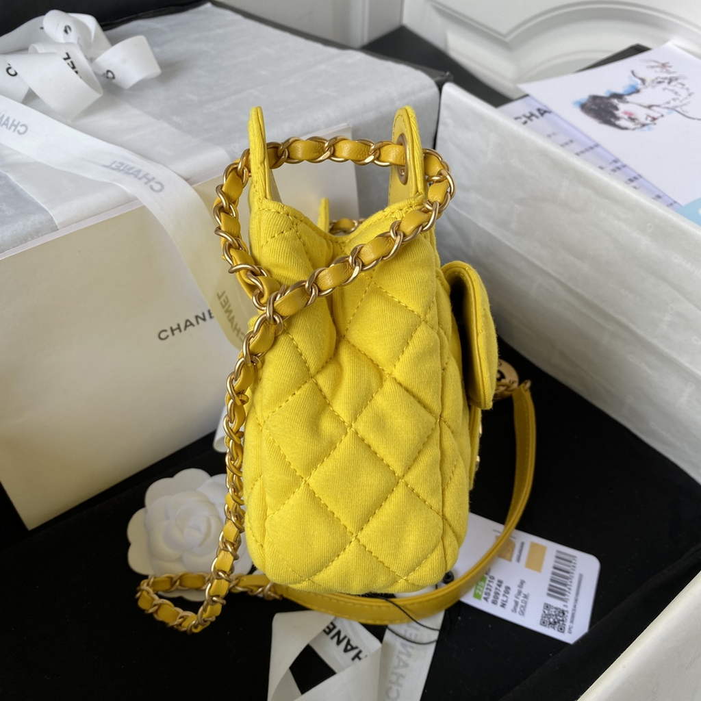Chanel AS3710 Small Hobo Bag Wool Jersey Yellow gold
