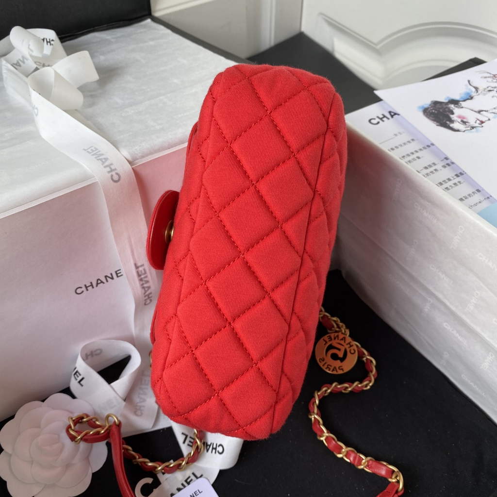 Chanel AS3710 Small Hobo Bag Wool Jersey Red gold