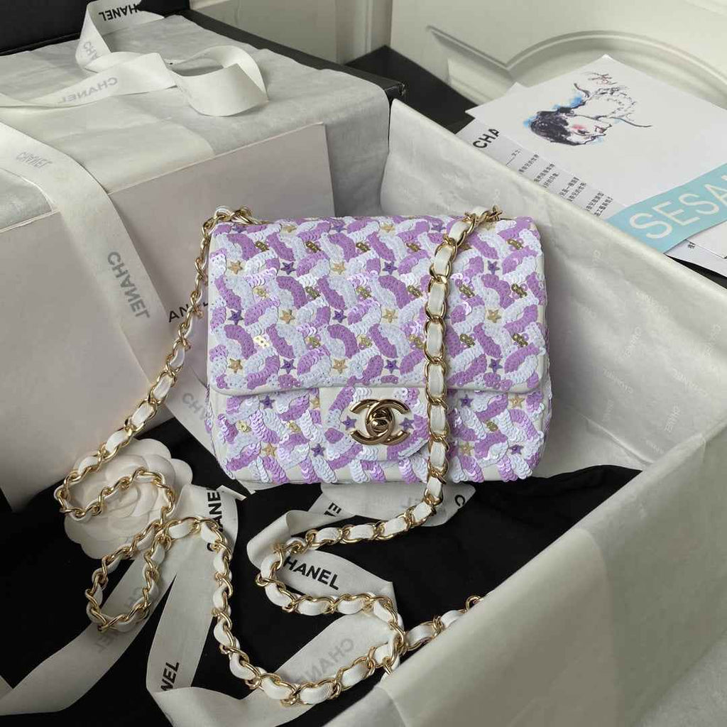 Chanel AS3736 Mini Flap Bag Sequins Purple