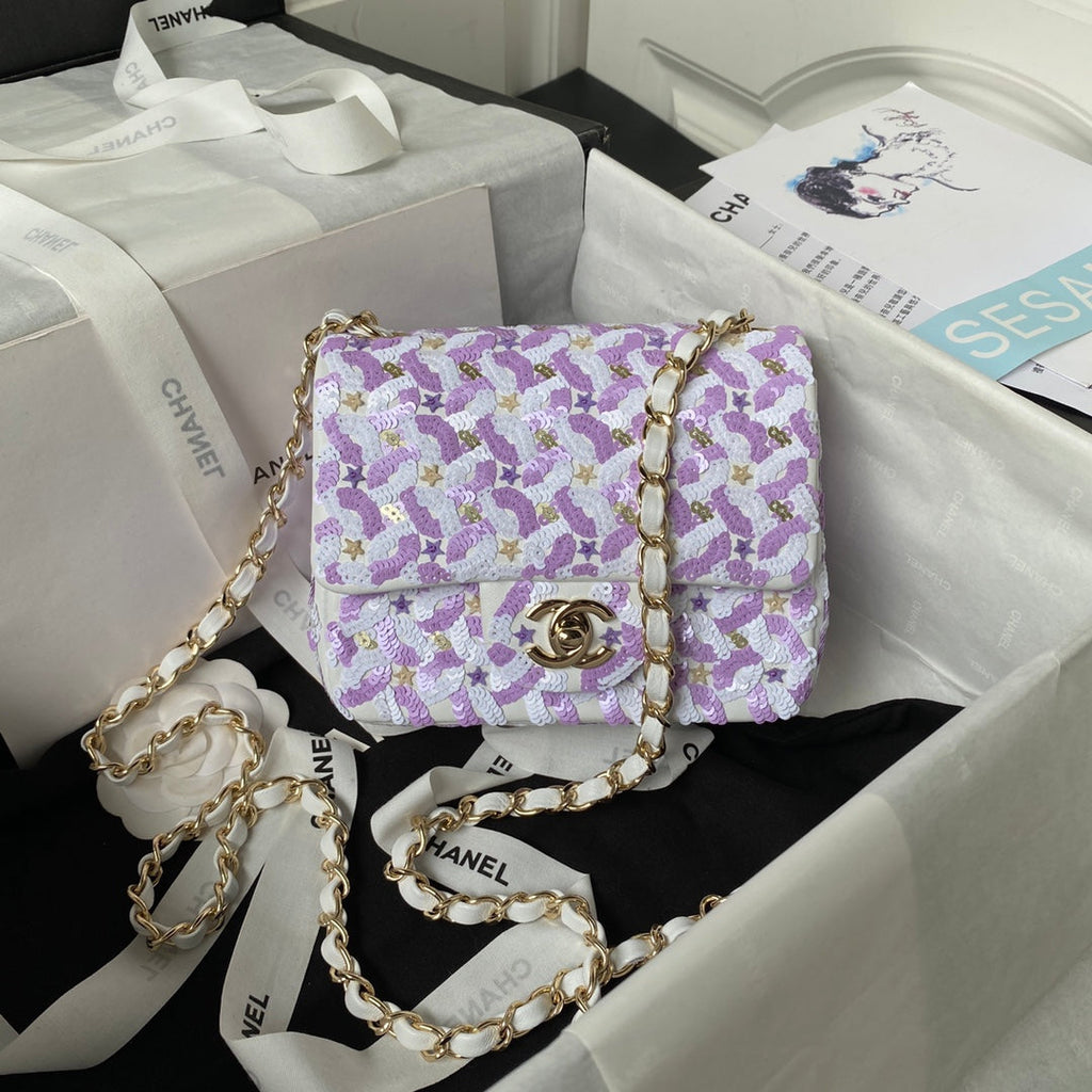 Chanel AS3736 Mini Flap Bag Sequins Purple