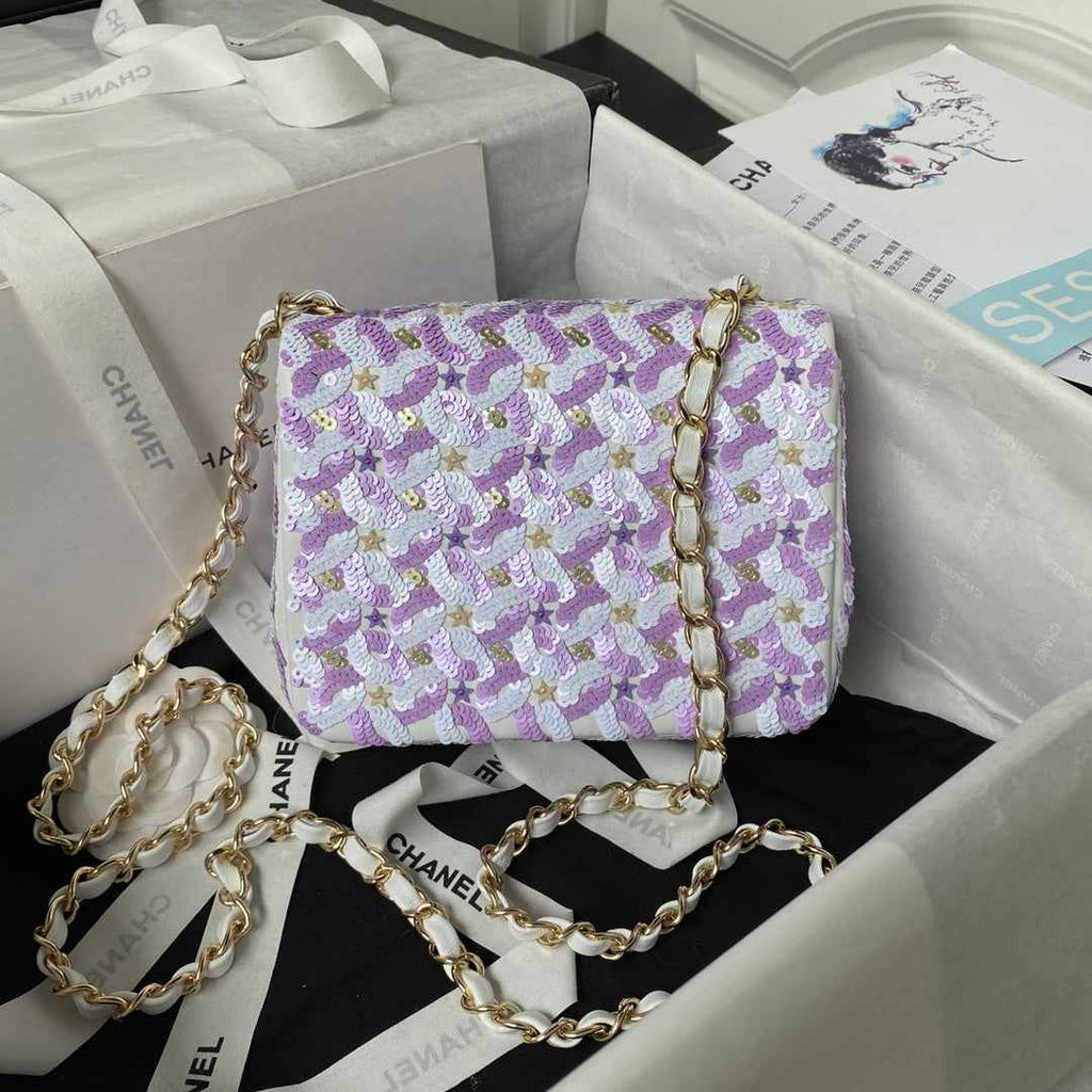 Chanel AS3736 Mini Flap Bag Sequins Purple