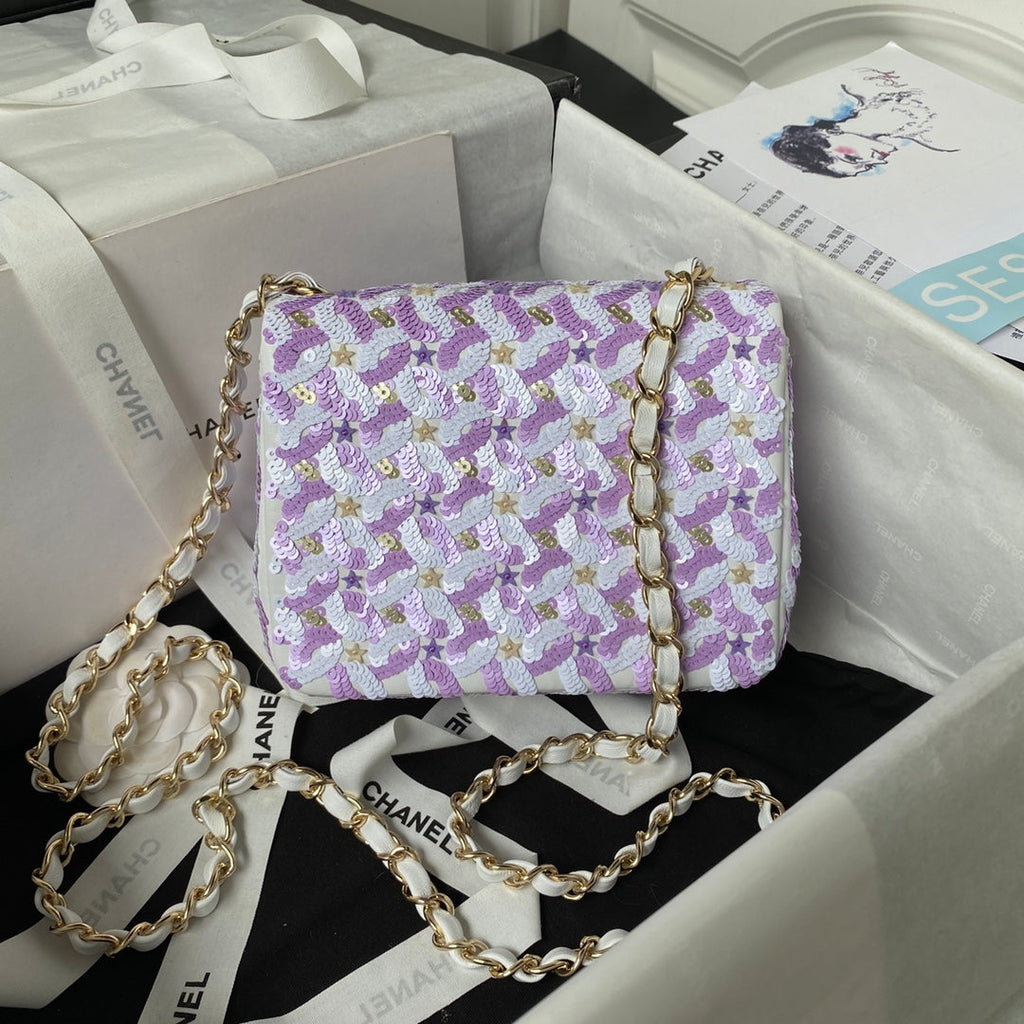 Chanel AS3736 Mini Flap Bag Sequins Purple