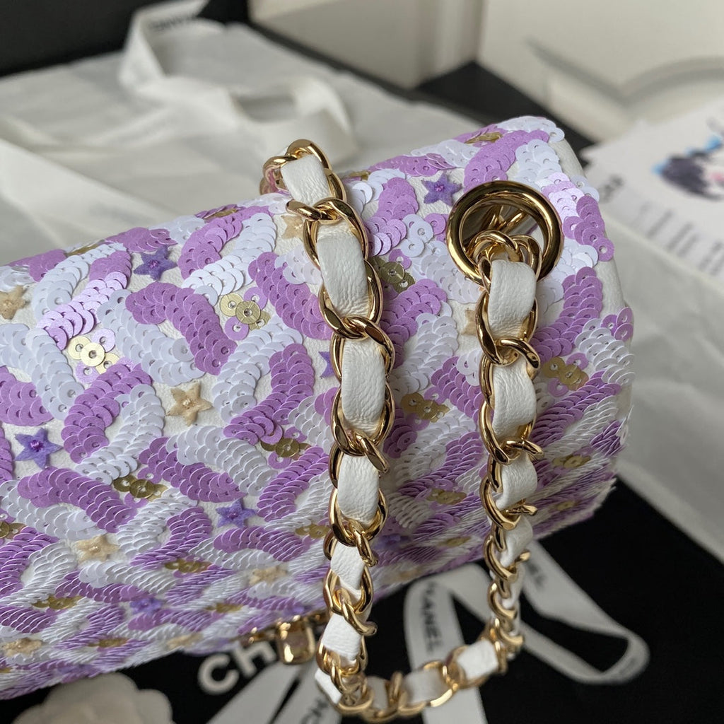 Chanel AS3736 Mini Flap Bag Sequins Purple