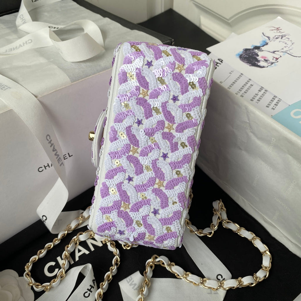 Chanel AS3736 Mini Flap Bag Sequins Purple