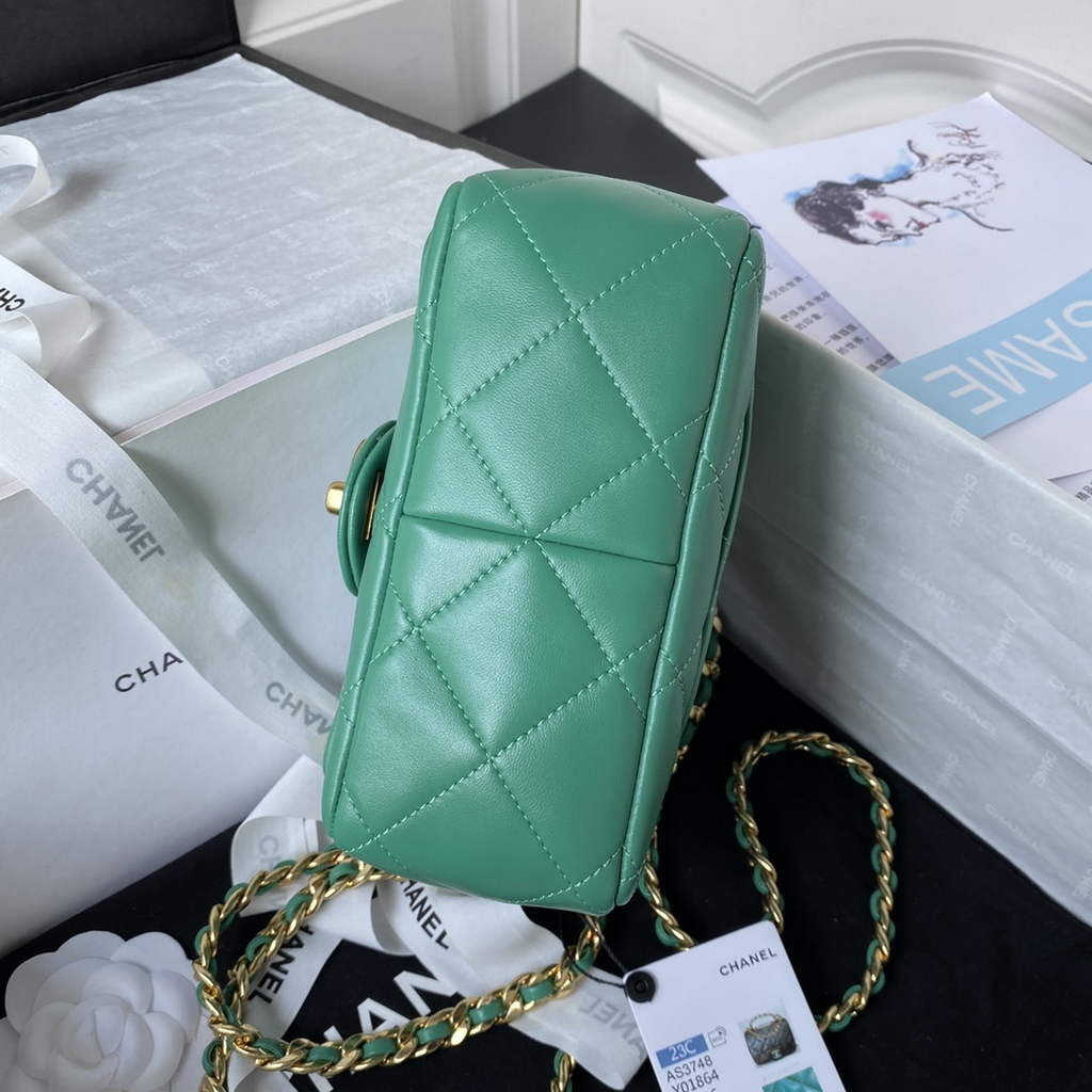 Chanel AS3748 Mini Flap Bag with Top Handle Lambskin Green