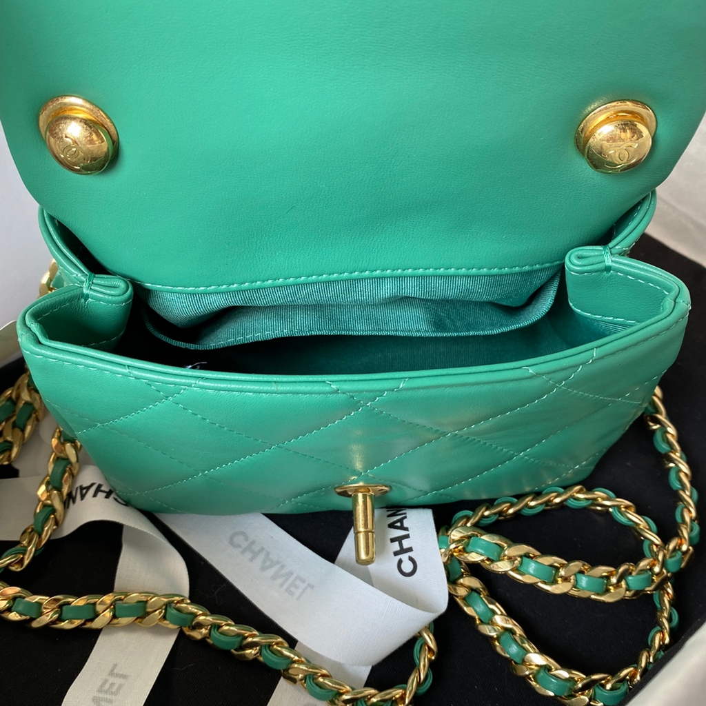 Chanel AS3749 Flap Bag with Top Handle Lambskin Green