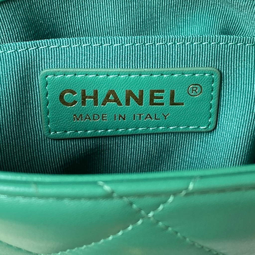 Chanel AS3749 Flap Bag with Top Handle Lambskin Green