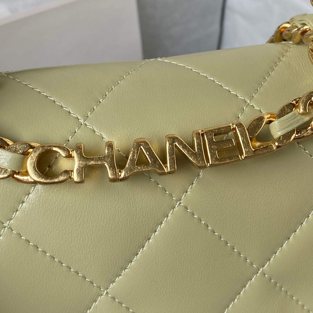 Chanel AS3748 Mini Flap Bag with Top Handle Lambskin Light Green