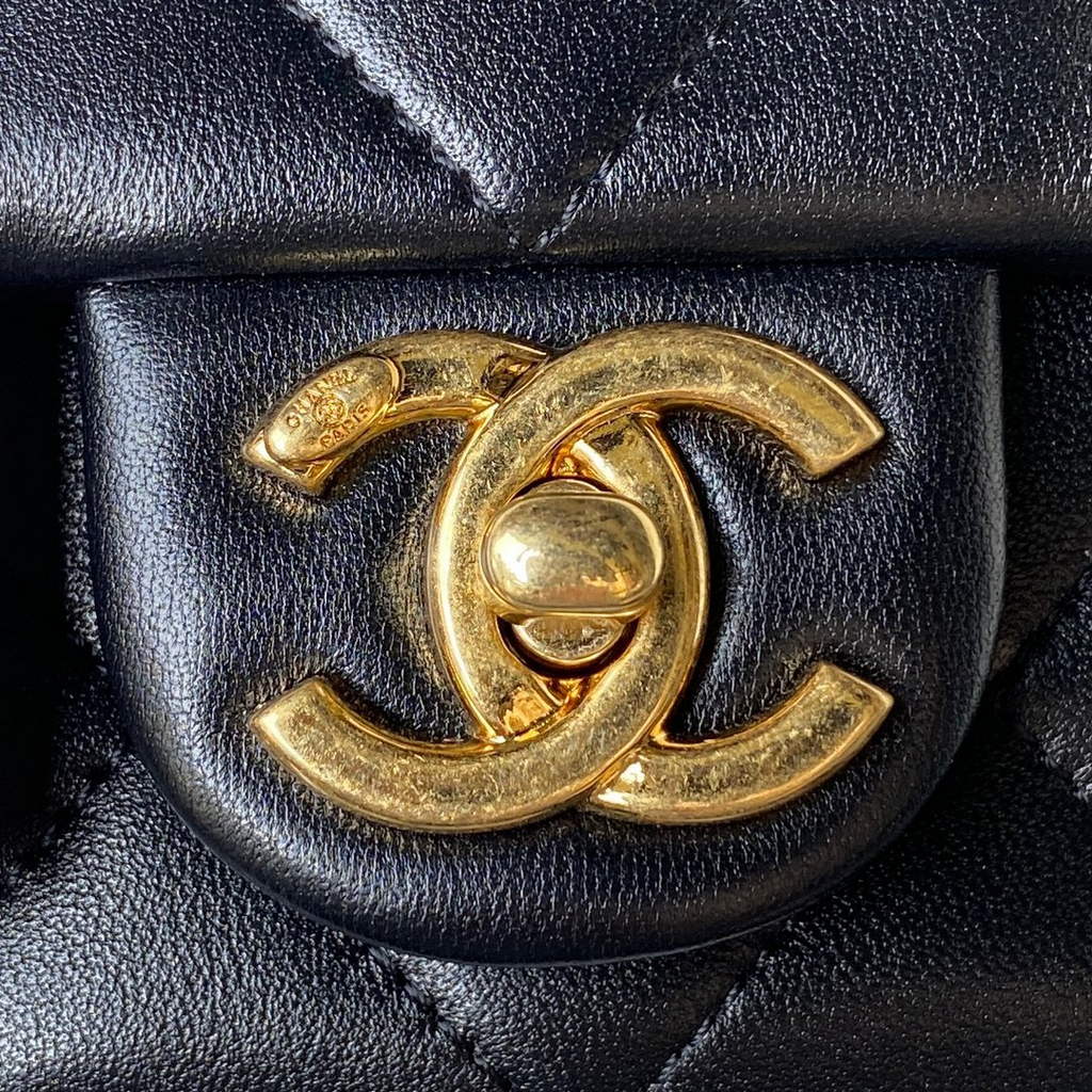 Chanel AS3749 Flap Bag with Top Handle Lambskin Black