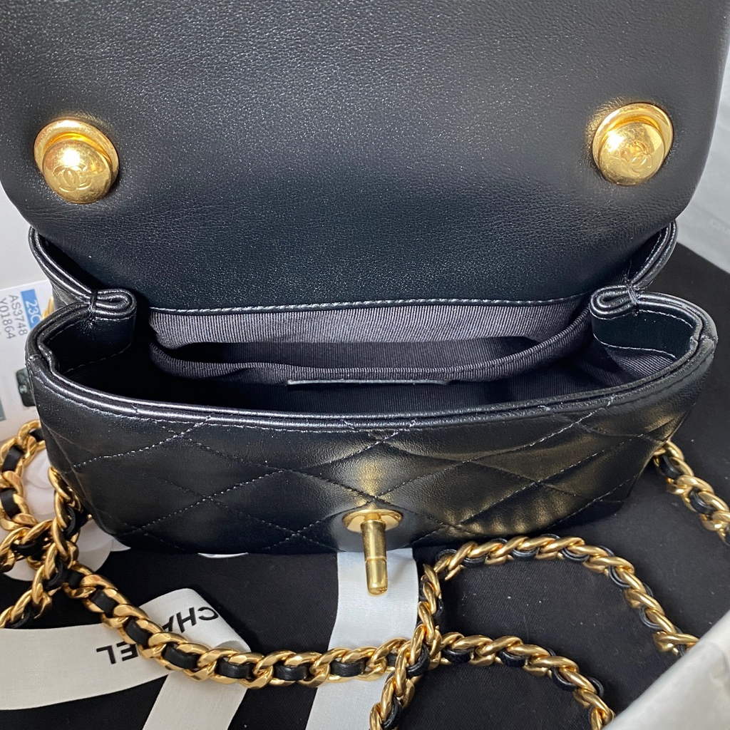 Chanel AS3748 Mini Flap Bag with Top Handle Lambskin Black