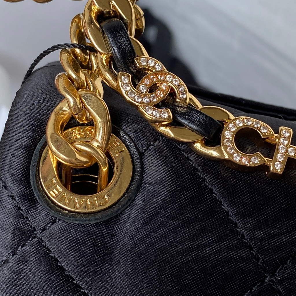 Chanel AS3749 Flap Bag with Top Handle Silk Black