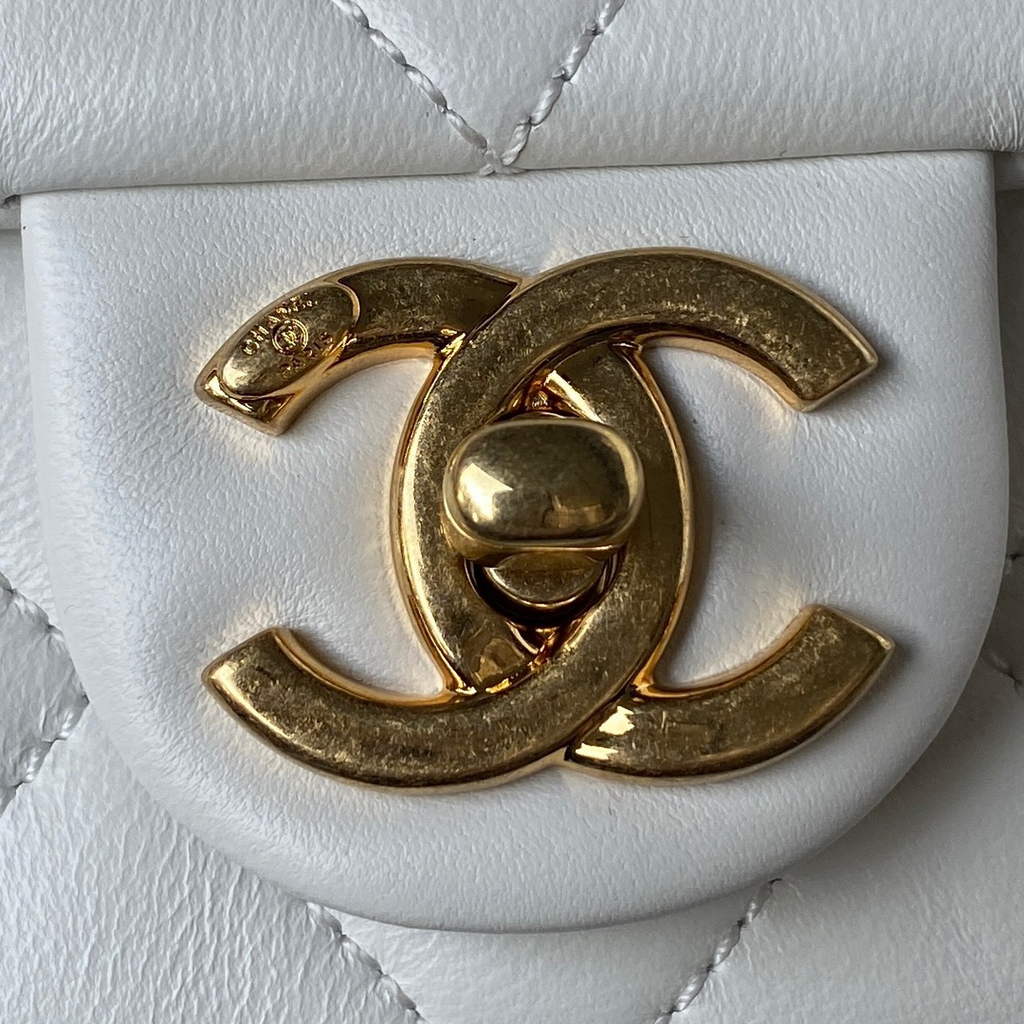 Chanel AS3748 Mini Flap Bag with Top Handle Lambskin White