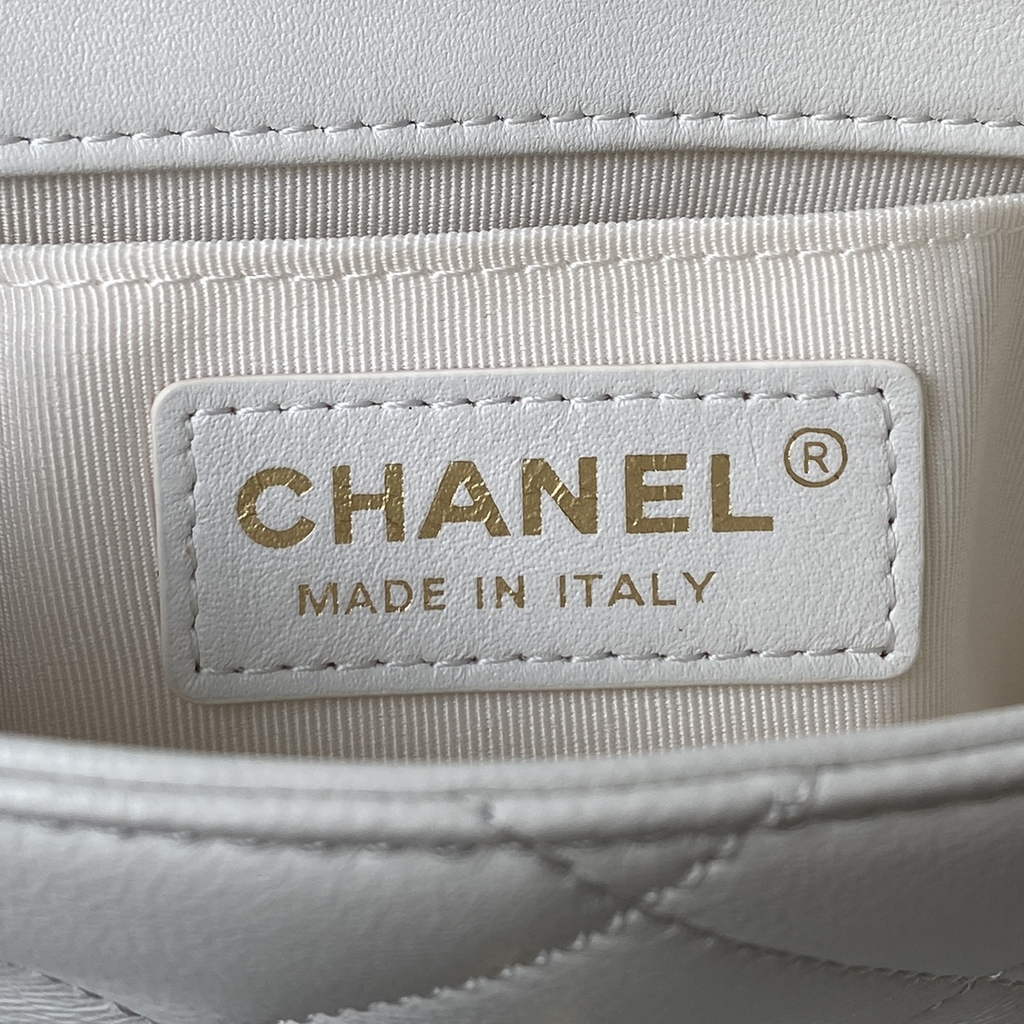 Chanel AS3749 Flap Bag with Top Handle Lambskin White