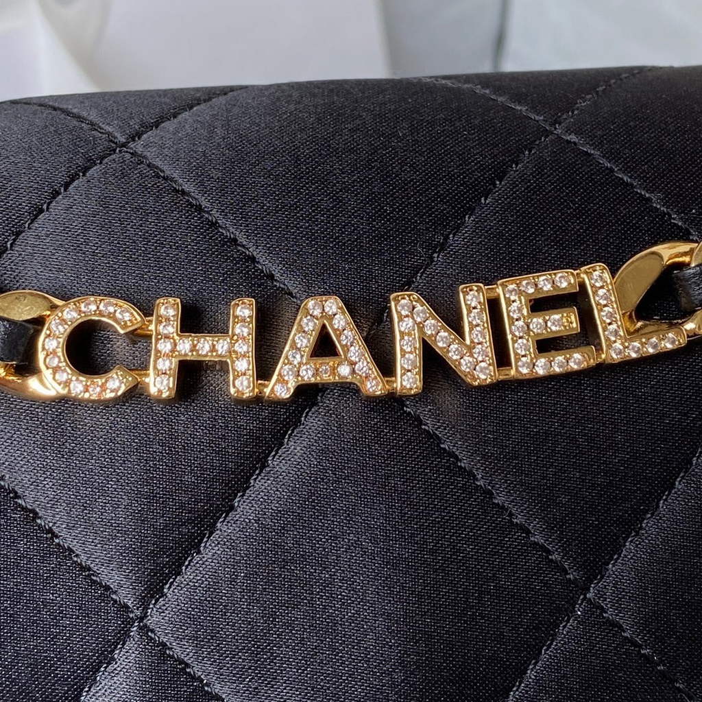 Chanel AS3748 Mini Flap Bag with Top Handle Silk Black