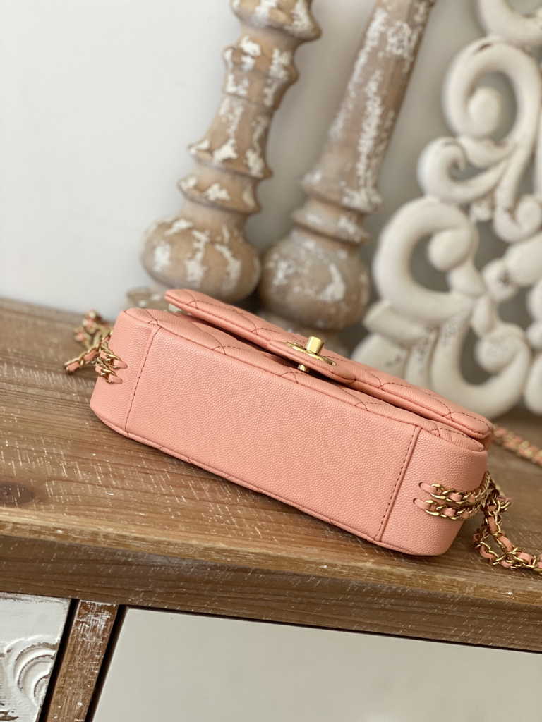Chanel AS3757 Mini flap bag Grained calfskin gold-tone metal Pink
