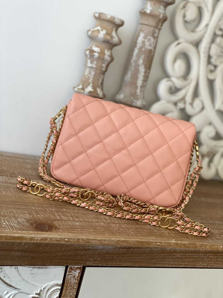 Chanel AS3757 Mini flap bag Grained calfskin gold-tone metal Pink