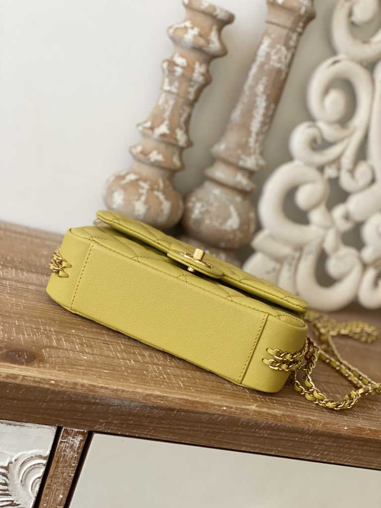 Chanel AS3757 Mini flap bag Grained calfskin gold-tone metal Yellow