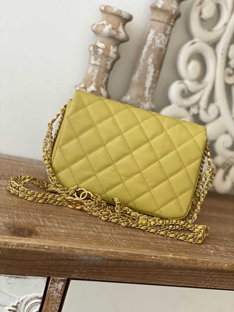 Chanel AS3757 Mini flap bag Grained calfskin gold-tone metal Yellow