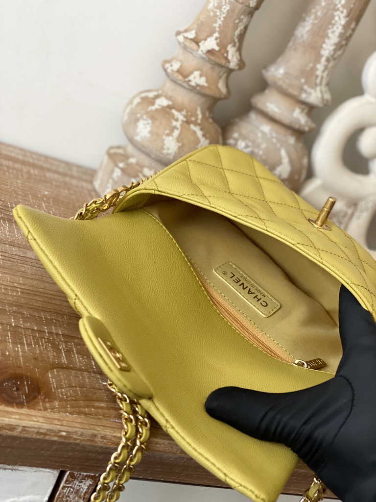 Chanel AS3757 Mini flap bag Grained calfskin gold-tone metal Yellow
