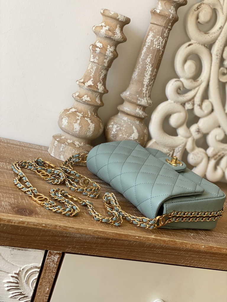 Chanel AS3757 Mini flap bag Grained calfskin gold-tone metal Blue