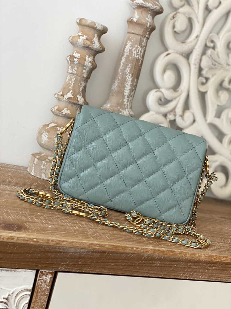Chanel AS3757 Mini flap bag Grained calfskin gold-tone metal Blue