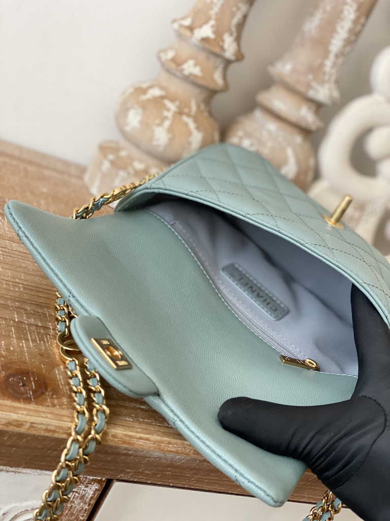 Chanel AS3757 Mini flap bag Grained calfskin gold-tone metal Blue