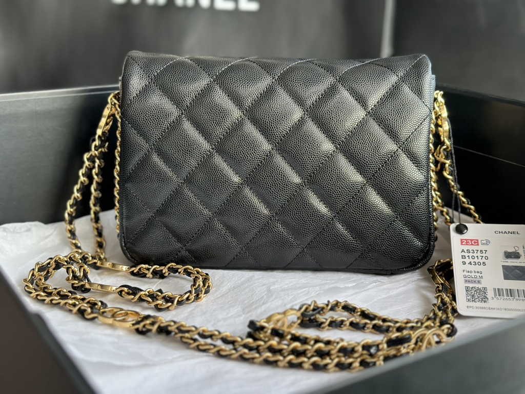 Chanel AS3757 Mini flap bag Grained calfskin gold-tone metal black