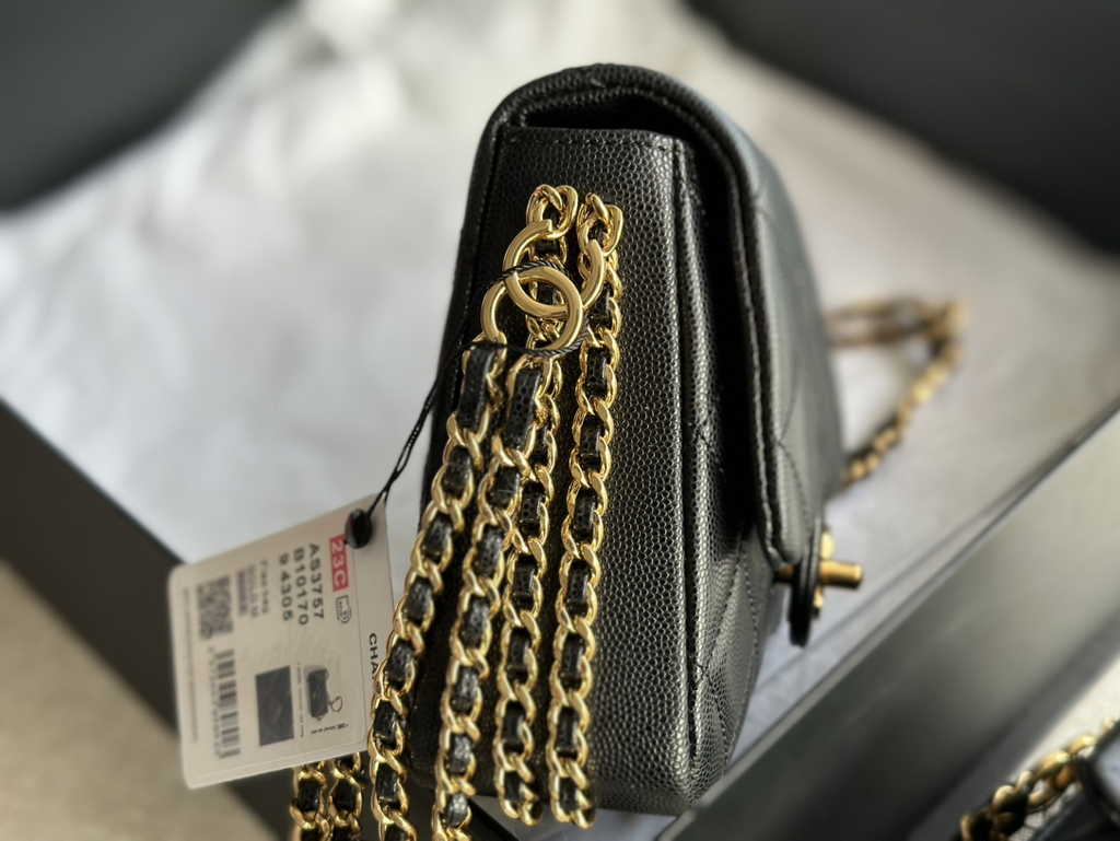 Chanel AS3757 Mini flap bag Grained calfskin gold-tone metal black