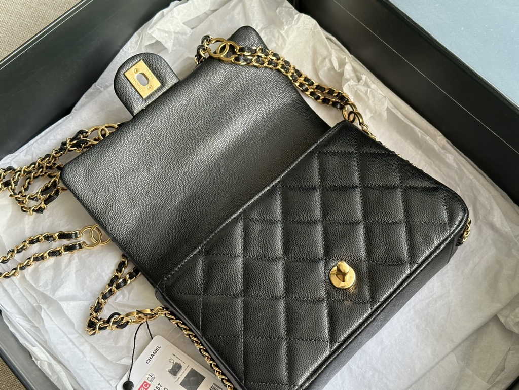 Chanel AS3757 Mini flap bag Grained calfskin gold-tone metal black