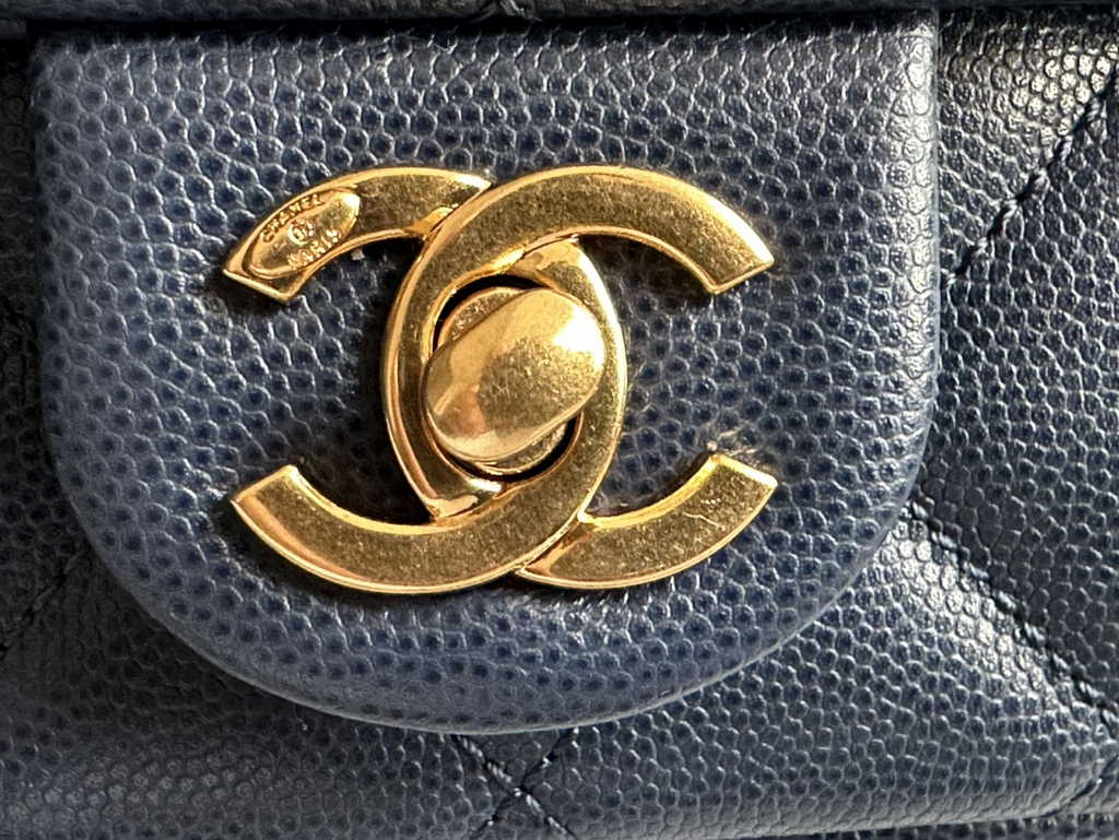 Chanel AS3757 Mini flap bag Grained calfskin gold-tone metal navy blue