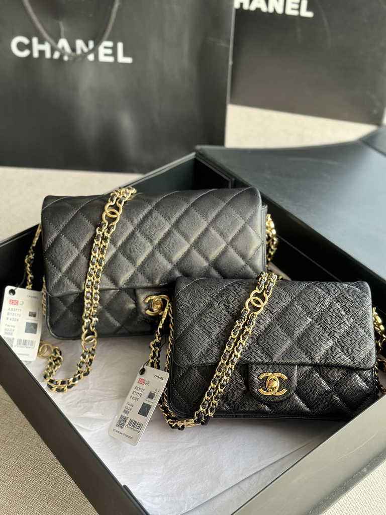 Chanel AS3777 Small flap bag Grained calfskin gold-tone metal black
