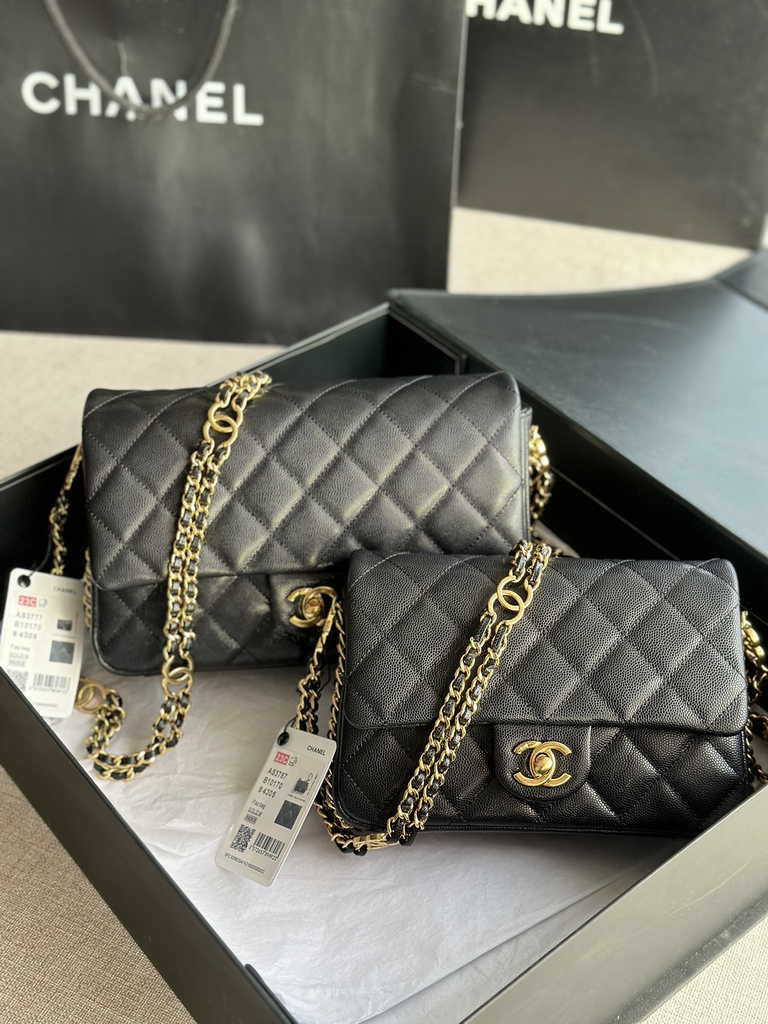Chanel AS3777 Small flap bag Grained calfskin gold-tone metal black