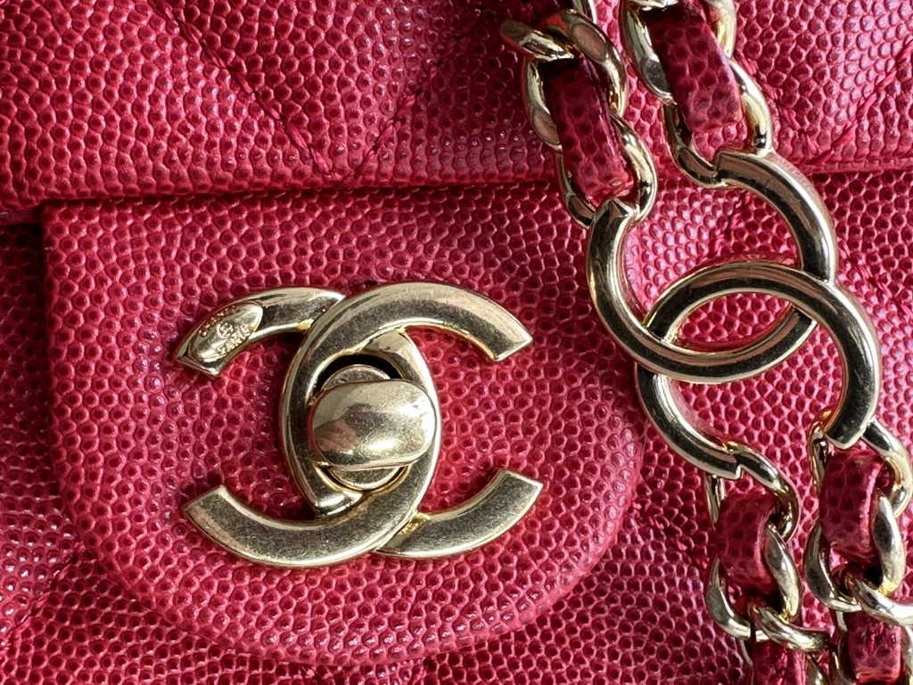Chanel AS3777 Small flap bag Grained calfskin gold-tone metal Red
