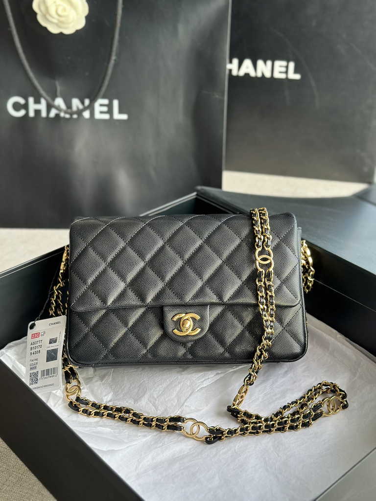 Chanel AS3777 Small flap bag Grained calfskin gold-tone metal black
