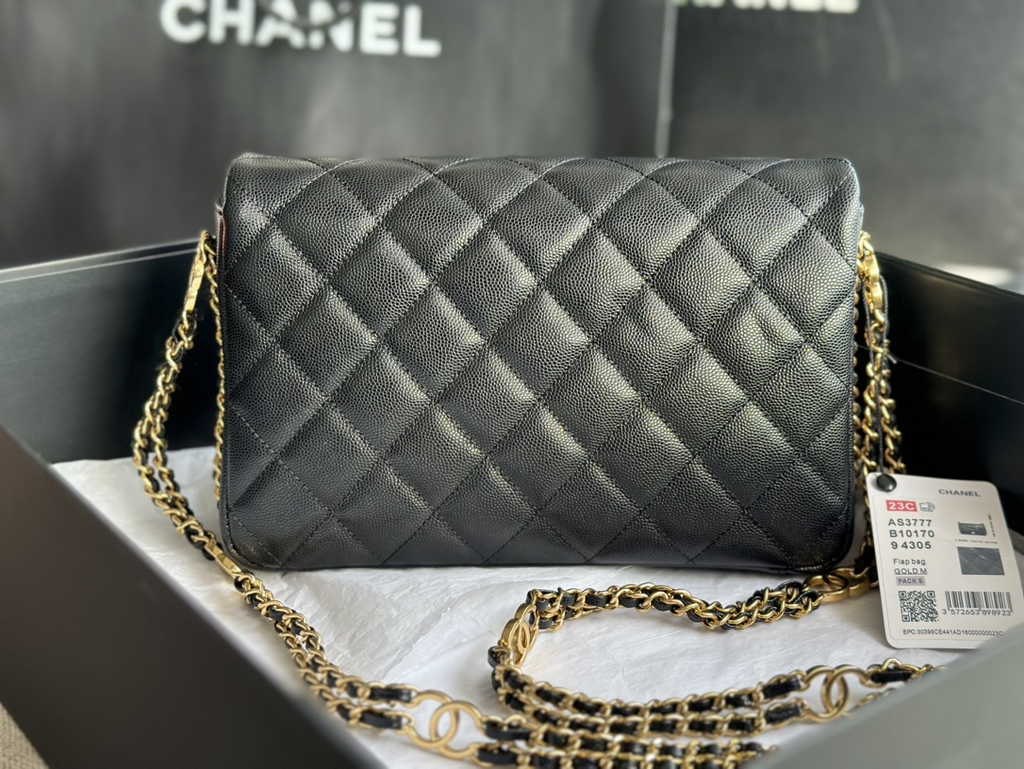 Chanel AS3777 Small flap bag Grained calfskin gold-tone metal black