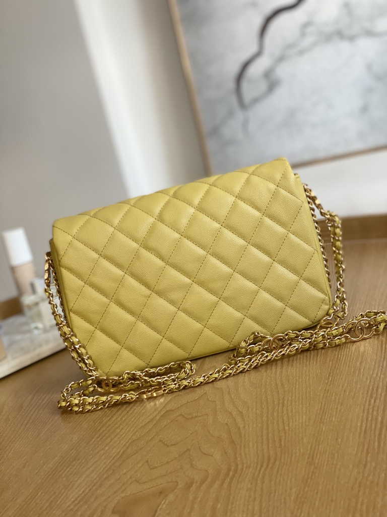 Chanel AS3757 Mini flap bag Grained calfskin gold-tone metal Yellow